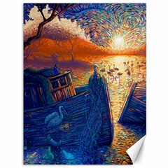 Digital Art Fantasy Impressionism Painting Ship Boat Psychedelic Peacock Mushroom Flamingos Hipwreck Canvas 36  X 48  by Sarkoni