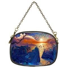 Digital Art Fantasy Impressionism Painting Ship Boat Psychedelic Peacock Mushroom Flamingos Hipwreck Chain Purse (one Side) by Sarkoni