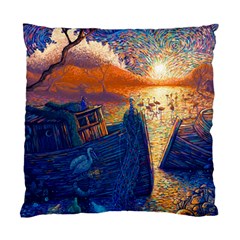 Digital Art Fantasy Impressionism Painting Ship Boat Psychedelic Peacock Mushroom Flamingos Hipwreck Standard Cushion Case (one Side) by Sarkoni