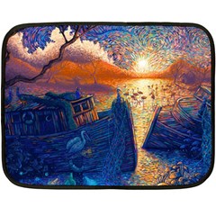 Digital Art Fantasy Impressionism Painting Ship Boat Psychedelic Peacock Mushroom Flamingos Hipwreck Two Sides Fleece Blanket (mini) by Sarkoni