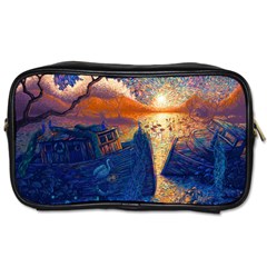 Digital Art Fantasy Impressionism Painting Ship Boat Psychedelic Peacock Mushroom Flamingos Hipwreck Toiletries Bag (two Sides) by Sarkoni