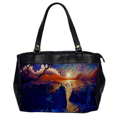 Digital Art Fantasy Impressionism Painting Ship Boat Psychedelic Peacock Mushroom Flamingos Hipwreck Oversize Office Handbag by Sarkoni