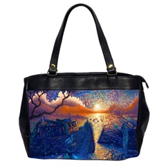 Digital Art Fantasy Impressionism Painting Ship Boat Psychedelic Peacock Mushroom Flamingos Hipwreck Oversize Office Handbag (2 Sides) by Sarkoni