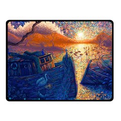 Digital Art Fantasy Impressionism Painting Ship Boat Psychedelic Peacock Mushroom Flamingos Hipwreck Fleece Blanket (small) by Sarkoni