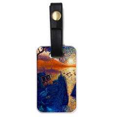 Digital Art Fantasy Impressionism Painting Ship Boat Psychedelic Peacock Mushroom Flamingos Hipwreck Luggage Tag (one Side) by Sarkoni