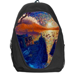 Digital Art Fantasy Impressionism Painting Ship Boat Psychedelic Peacock Mushroom Flamingos Hipwreck Backpack Bag by Sarkoni