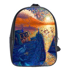 Digital Art Fantasy Impressionism Painting Ship Boat Psychedelic Peacock Mushroom Flamingos Hipwreck School Bag (xl) by Sarkoni