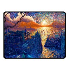 Digital Art Fantasy Impressionism Painting Ship Boat Psychedelic Peacock Mushroom Flamingos Hipwreck Two Sides Fleece Blanket (small) by Sarkoni