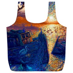 Digital Art Fantasy Impressionism Painting Ship Boat Psychedelic Peacock Mushroom Flamingos Hipwreck Full Print Recycle Bag (xl) by Sarkoni