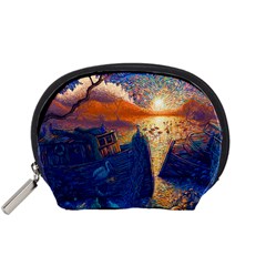 Digital Art Fantasy Impressionism Painting Ship Boat Psychedelic Peacock Mushroom Flamingos Hipwreck Accessory Pouch (small) by Sarkoni