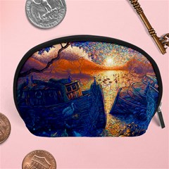 Digital Art Fantasy Impressionism Painting Ship Boat Psychedelic Peacock Mushroom Flamingos Hipwreck Accessory Pouch (large) by Sarkoni