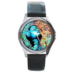 Color Detail Dream Fantasy Neon Psychedelic Teaser Round Metal Watch by Sarkoni