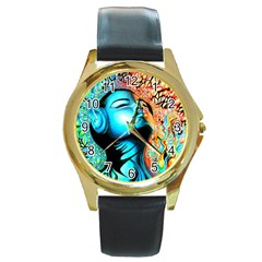 Color Detail Dream Fantasy Neon Psychedelic Teaser Round Gold Metal Watch by Sarkoni