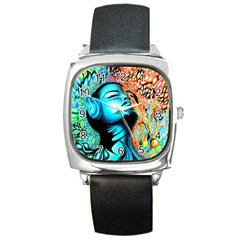 Color Detail Dream Fantasy Neon Psychedelic Teaser Square Metal Watch by Sarkoni