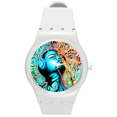 Color Detail Dream Fantasy Neon Psychedelic Teaser Round Plastic Sport Watch (m) by Sarkoni