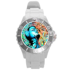 Color Detail Dream Fantasy Neon Psychedelic Teaser Round Plastic Sport Watch (l) by Sarkoni