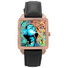 Color Detail Dream Fantasy Neon Psychedelic Teaser Rose Gold Leather Watch  by Sarkoni