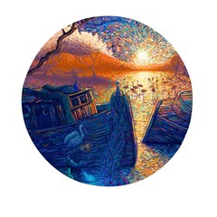 Digital Art Fantasy Impressionism Painting Ship Boat Psychedelic Peacock Mushroom Flamingos Hipwreck Mini Round Pill Box by Sarkoni