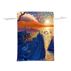 Digital Art Fantasy Impressionism Painting Ship Boat Psychedelic Peacock Mushroom Flamingos Hipwreck Lightweight Drawstring Pouch (s) by Sarkoni