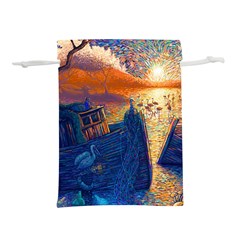 Digital Art Fantasy Impressionism Painting Ship Boat Psychedelic Peacock Mushroom Flamingos Hipwreck Lightweight Drawstring Pouch (l) by Sarkoni