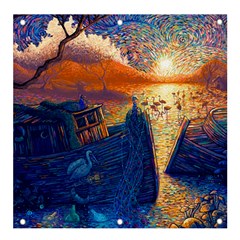 Digital Art Fantasy Impressionism Painting Ship Boat Psychedelic Peacock Mushroom Flamingos Hipwreck Banner And Sign 4  X 4  by Sarkoni