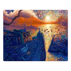 Digital Art Fantasy Impressionism Painting Ship Boat Psychedelic Peacock Mushroom Flamingos Hipwreck Premium Plush Fleece Blanket (large) by Sarkoni