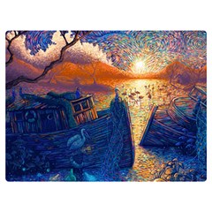 Digital Art Fantasy Impressionism Painting Ship Boat Psychedelic Peacock Mushroom Flamingos Hipwreck Two Sides Premium Plush Fleece Blanket (extra Small) by Sarkoni