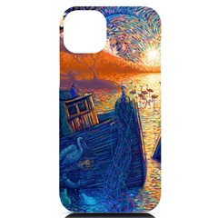 Digital Art Fantasy Impressionism Painting Ship Boat Psychedelic Peacock Mushroom Flamingos Hipwreck Iphone 14 Plus Black Uv Print Case by Sarkoni