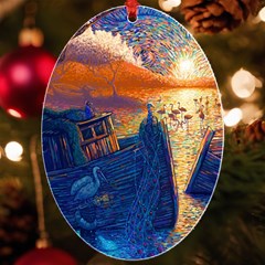 Digital Art Fantasy Impressionism Painting Ship Boat Psychedelic Peacock Mushroom Flamingos Hipwreck Uv Print Acrylic Ornament Oval by Sarkoni