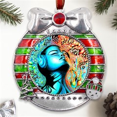 Color Detail Dream Fantasy Neon Psychedelic Teaser Metal X mas Ribbon With Red Crystal Round Ornament by Sarkoni