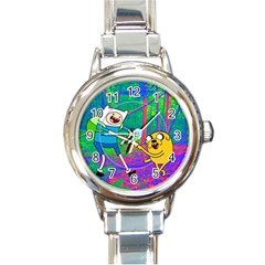 Jake And Finn Adventure Time Landscape Forest Saturation Round Italian Charm Watch by Sarkoni