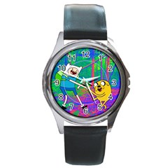 Jake And Finn Adventure Time Landscape Forest Saturation Round Metal Watch by Sarkoni