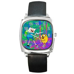 Jake And Finn Adventure Time Landscape Forest Saturation Square Metal Watch by Sarkoni