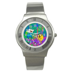 Jake And Finn Adventure Time Landscape Forest Saturation Stainless Steel Watch by Sarkoni