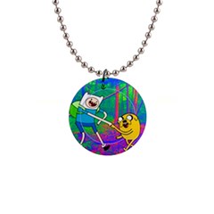 Jake And Finn Adventure Time Landscape Forest Saturation 1  Button Necklace by Sarkoni