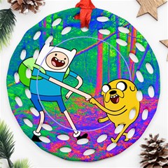 Jake And Finn Adventure Time Landscape Forest Saturation Ornament (round Filigree) by Sarkoni