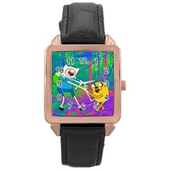 Jake And Finn Adventure Time Landscape Forest Saturation Rose Gold Leather Watch  by Sarkoni