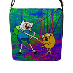 Jake And Finn Adventure Time Landscape Forest Saturation Flap Closure Messenger Bag (l) by Sarkoni