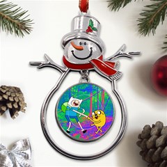 Jake And Finn Adventure Time Landscape Forest Saturation Metal Snowman Ornament by Sarkoni