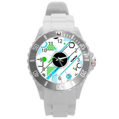 Geometric Shapes Background Round Plastic Sport Watch (l) by Bedest