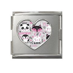 Big Set With Cute Cartoon Animals Bear Panda Bunny Penguin Cat Fox Mega Link Heart Italian Charm (18mm) by Bedest