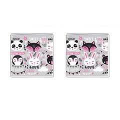 Big Set With Cute Cartoon Animals Bear Panda Bunny Penguin Cat Fox Cufflinks (square) by Bedest