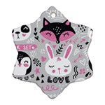 Big Set With Cute Cartoon Animals Bear Panda Bunny Penguin Cat Fox Snowflake Ornament (Two Sides) Front