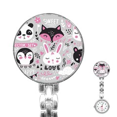 Big Set With Cute Cartoon Animals Bear Panda Bunny Penguin Cat Fox Stainless Steel Nurses Watch by Bedest