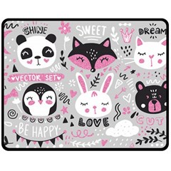 Big Set With Cute Cartoon Animals Bear Panda Bunny Penguin Cat Fox Two Sides Fleece Blanket (medium) by Bedest