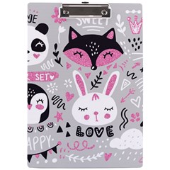 Big Set With Cute Cartoon Animals Bear Panda Bunny Penguin Cat Fox A4 Acrylic Clipboard by Bedest