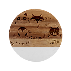 Big Set With Cute Cartoon Animals Bear Panda Bunny Penguin Cat Fox Marble Wood Coaster (round) by Bedest