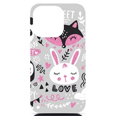 Big Set With Cute Cartoon Animals Bear Panda Bunny Penguin Cat Fox Iphone 14 Pro Black Uv Print Case by Bedest