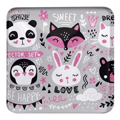 Big Set With Cute Cartoon Animals Bear Panda Bunny Penguin Cat Fox Square Glass Fridge Magnet (4 Pack) by Bedest