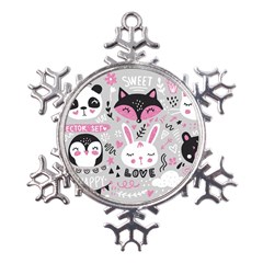 Big Set With Cute Cartoon Animals Bear Panda Bunny Penguin Cat Fox Metal Large Snowflake Ornament by Bedest